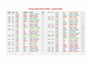 Rozpis utkání týmů Jiskry Hořice - podzim 2022